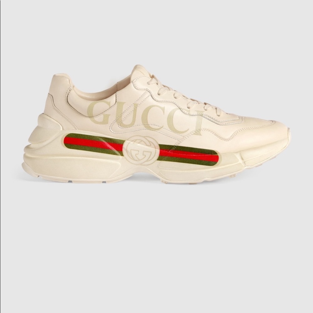 Gucci Rhyton Logo Leather Sneakers men 7 EUC - Picture 1 of 12